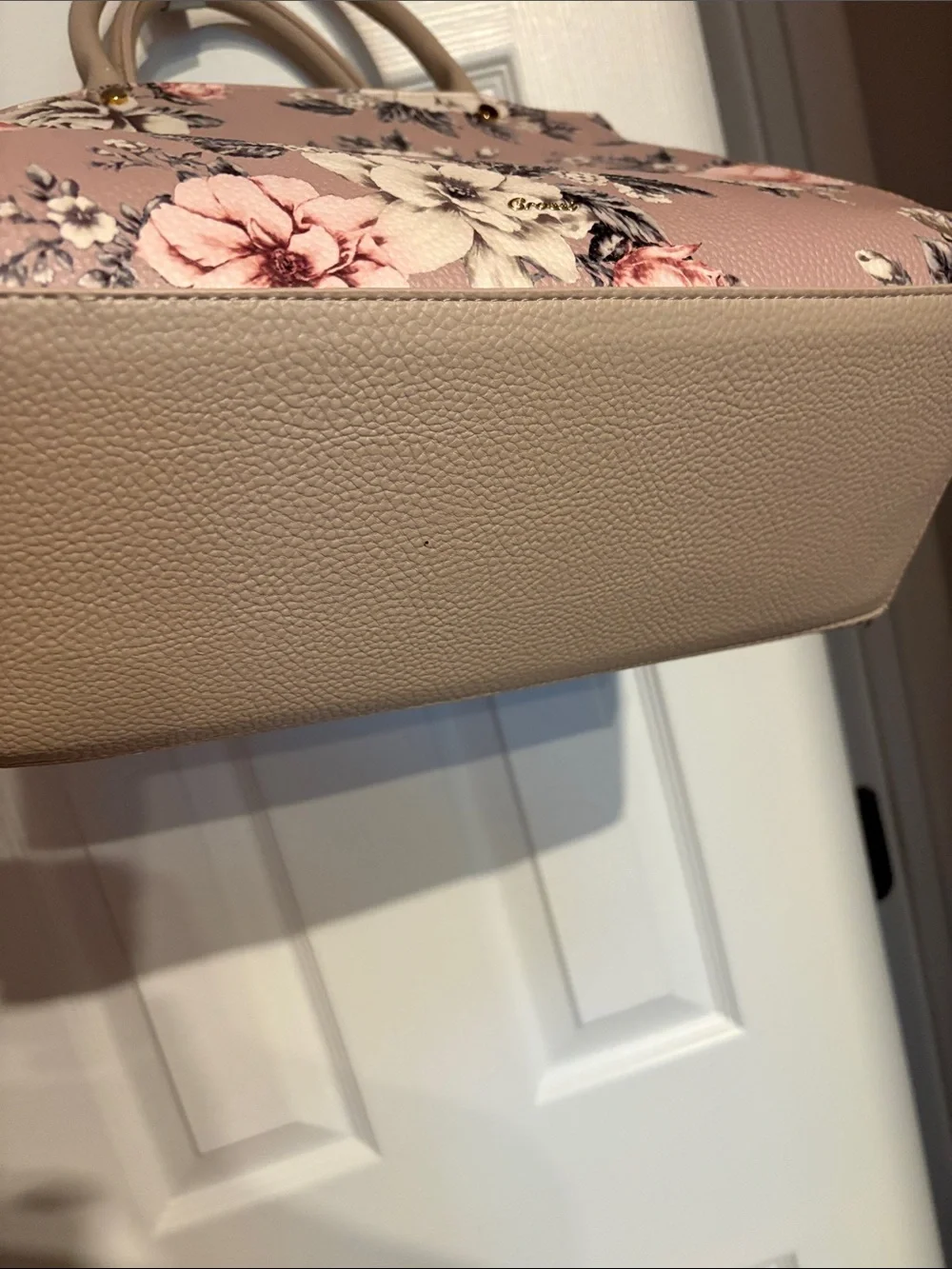 BNWT GROSSI Women’s Floral Bow Satchel Handbag - Taupe Pink